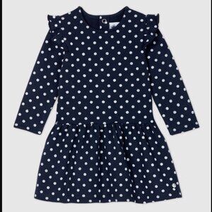 Petit Bateau 18m 18 months navy polka dot sweatshirt cotton knit fleece dress